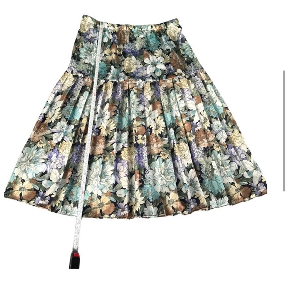 Vintage Midi Drop Waist Pleated Floral Print Skirt Size 14 - Picture 3 of 4